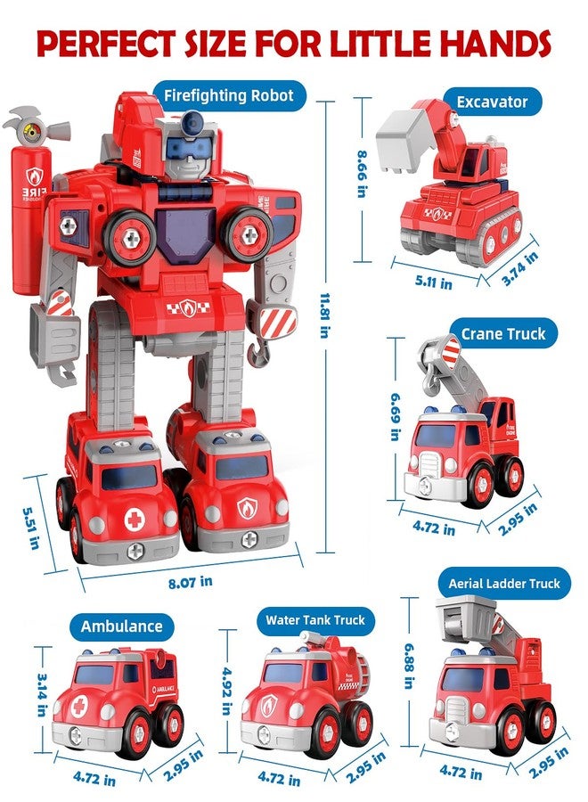 Baobrava Transformers Toys for 4 5 6 7 8 Year Old Boys, 5-in-1 Fire Truck Car Toys to Take Apart Transform to Robot, STEM Building Toys, Montessori Creative Drill Screw Set Birthday Gifts for Kids - Image 5